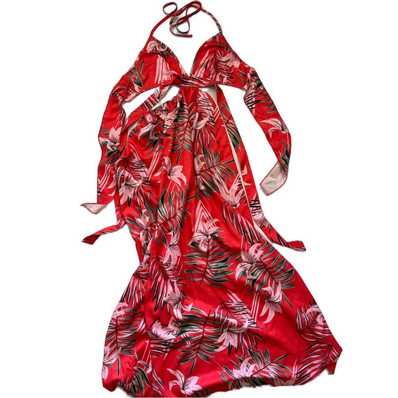 🎉6/$26🎉SHEIN Vcay Tropical Print Backless Knot Halter Neck - Picture 3 of 4